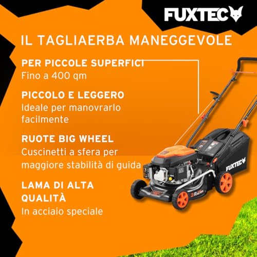 Tagliaerba a benzina a spinta FUXTEC FX-RM4346ECO tosaerba a motore a scoppio 146cc larghezza di taglio 42cm - Easy Clean - sacco raccoglierba 40L - 5