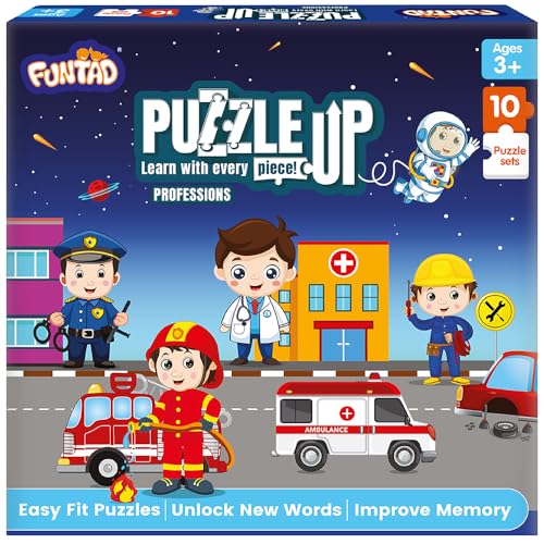 Image of Kids Puzzleup Learn Professions,10-In-1 Entry Level Puzzle,45 Big Size Jigsaw Pieces,Montessori Educational Toy To Improve Memory & Unlock New Words,Gift For Boys & Girls Age 3,4 & 5 Yrs