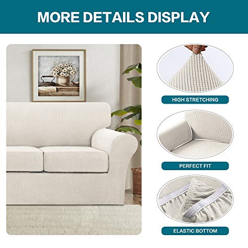 4 Piece Sofa Covers For 3 Cushion Couch Sofa Slipcover Soft Couch Cover For Dogs-Washable Sofa Furniture Covers With 3 Individual Cushion Covers, Feature Thick Jacquard Fabric (3 Cushion Sofa, Ivory) #TOP3