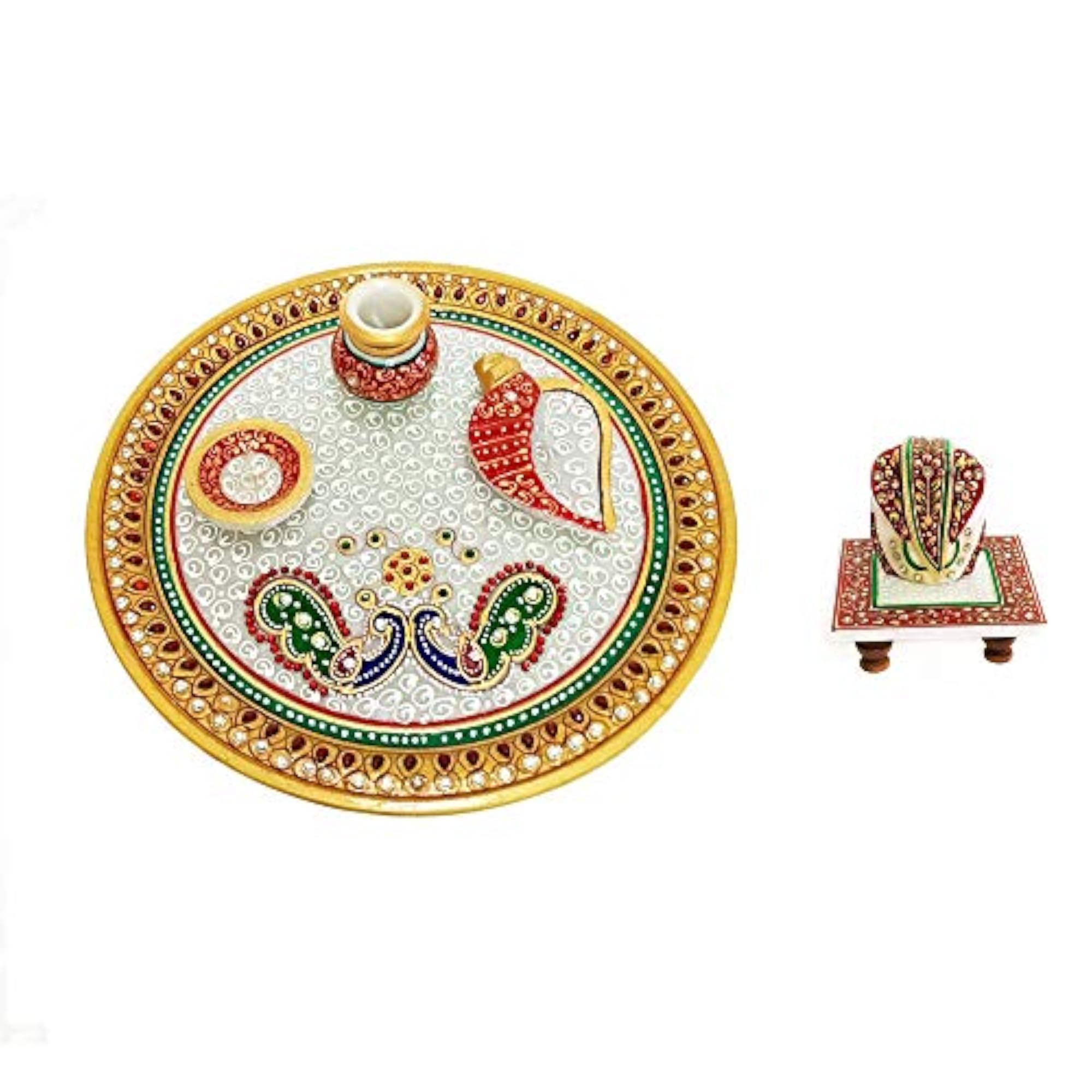 Handicraft Kingdom Marble Pooja Thali Set for Home Décor