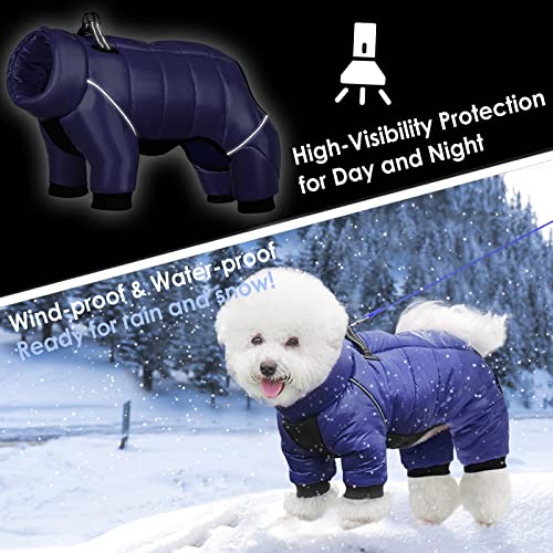 AOFITEE Dog Coat, Waterproof Dog Jacket for Winter, Warm Fullbody Dogs Snowsuit, Winter Coat for Small Dogs, Zip Up Pet Puffer Jacket Fleece Vest, Outdoor Reflective Cold Weather Pet Coats, Blue S by AOFITEE - Image 7