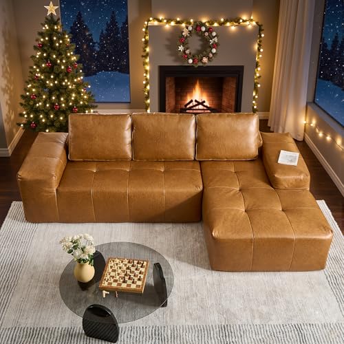 OOBOLT 114 Faux Leather Modular L-Shaped Sofa with Chaise