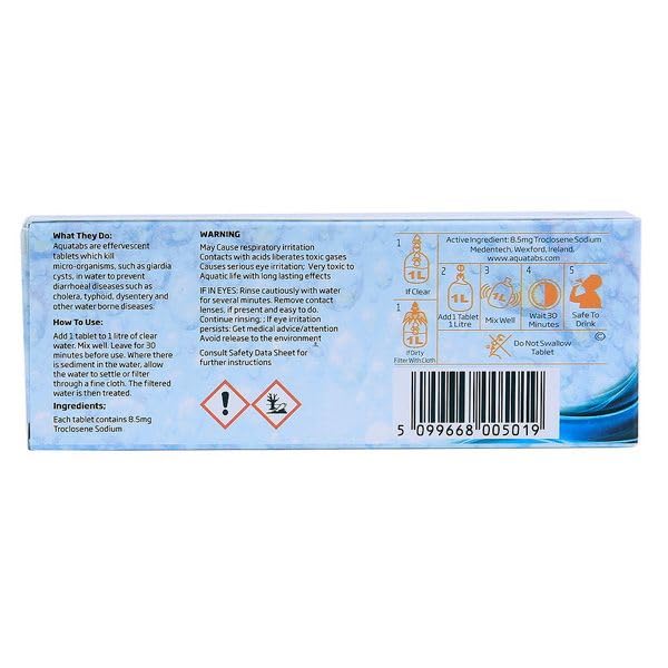 Compresse Potabilizzanti Aquatabs per purificare l'acqua (50tbs) x 3 Confezioni