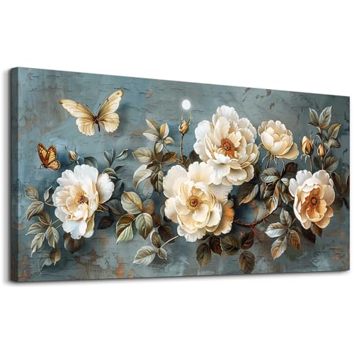 PHAOHUAXM Canvas Wall Decor For Bedroom Wall Art For Living Room Office Decor Abstract White Flower Wall Paintings Pictures Modern Artwork Posters Restaurant kitchen Home Decor Aesthetic 20"x40"