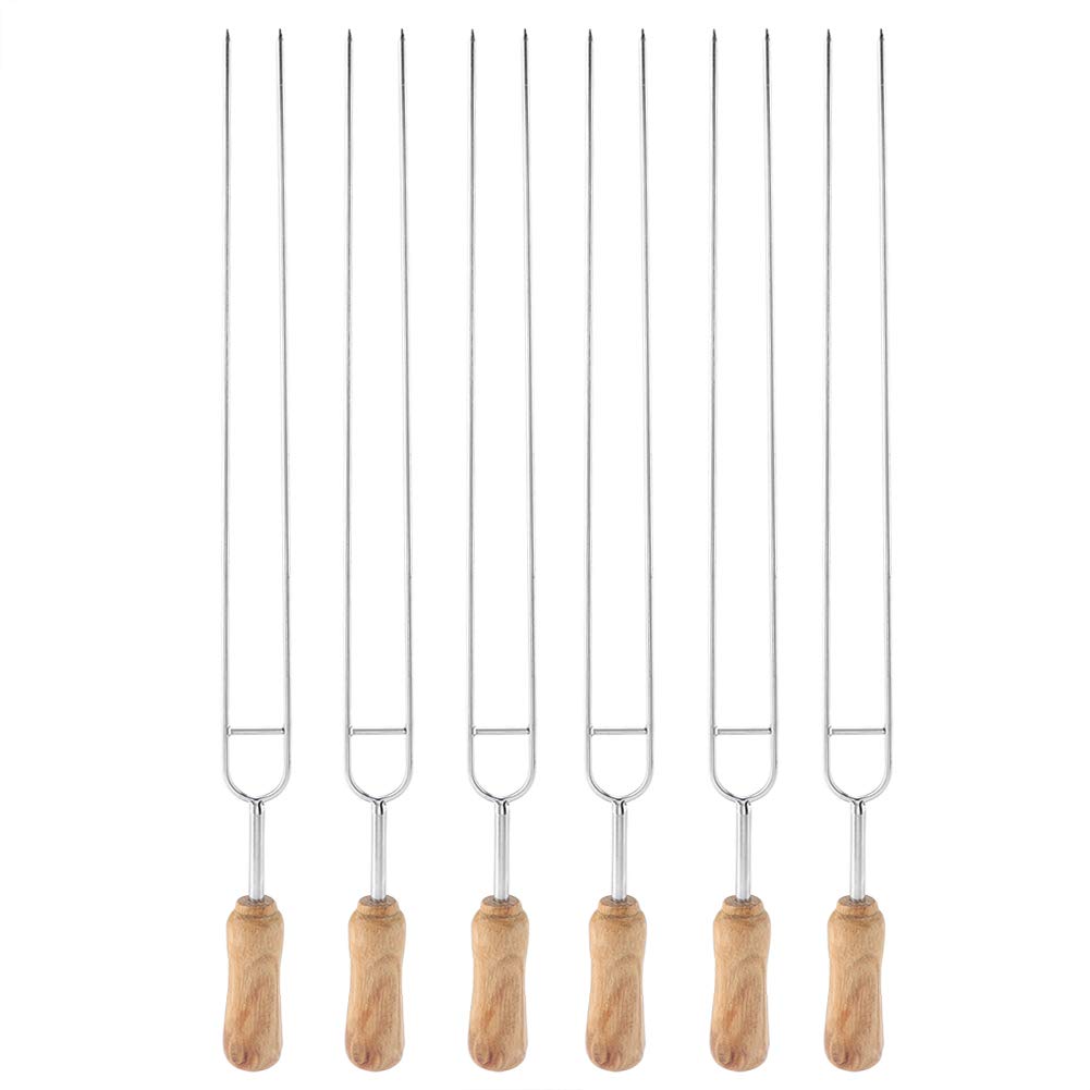 Spiedini per Barbecue a Forma di U, Forchetta in Acciaio Inossidabile Riutilizzabile con Manico in Legno per Arrosti, Kebab e Grigliate all'Aperto, Resistente al Calore, Ideale per Feste e Campeggio