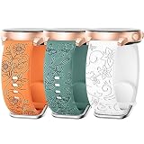 SuperNaNa Floral Design 3 Pack Samsung Galaxy Watch Bands for Women, Elegant Butterfly and Wildflower Engravings, 20mm Width, Quick Release, Soft Silicone