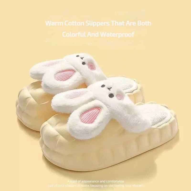 Geerta Cute Bunny Slippers Fur Slides for Women, Fuzzy Fluffy Cartoon Pillow House Slipper, Thick Sole Cushion Sandals for Indoor Outdoor, Lightweight, 2024 NEW2