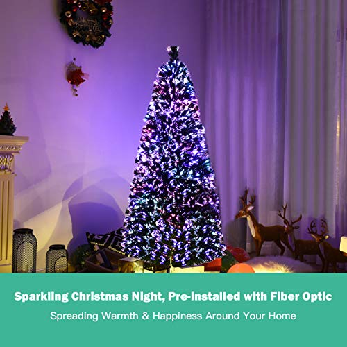 Goplus 5Ft Fiber Optic Artificial Christmas Tree, Pre-Lit Christmas Tree With 170 Branch Tips, Colorful Lighting, Foldable Metal Base, Lighted Xmas Full Tree For Office, Home, Holiday Decor #TOP2