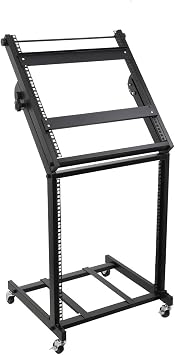 12U Mixer Rack Stand   Adjustable Height DJ Stand, Mobile DJ Table & DJ Controller Stand for Studio, Stage & Home Setup, 2-Tier Audio Equipment Rack with Lockable Wheels, Max Load 100kg, Black