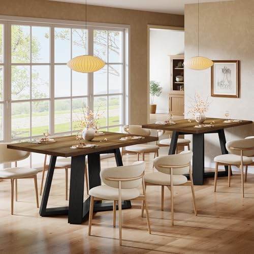 Image of Tribesigns 47-Inch Dining Table Set of 2, Farmhouse Kitchen Table with Wooden Legs, Dinner Table for Kitchen, Dining Room, Small Space, Black and Brown