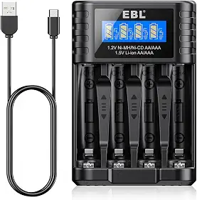 MPOWER - Carregador de Pilhas Rápido USB-C para AA AAA Recarregáveis – Compatível com 1.5V Li-ion e 1.2V NiMH/NiCD – Carregamento Inteligente e Eficiente