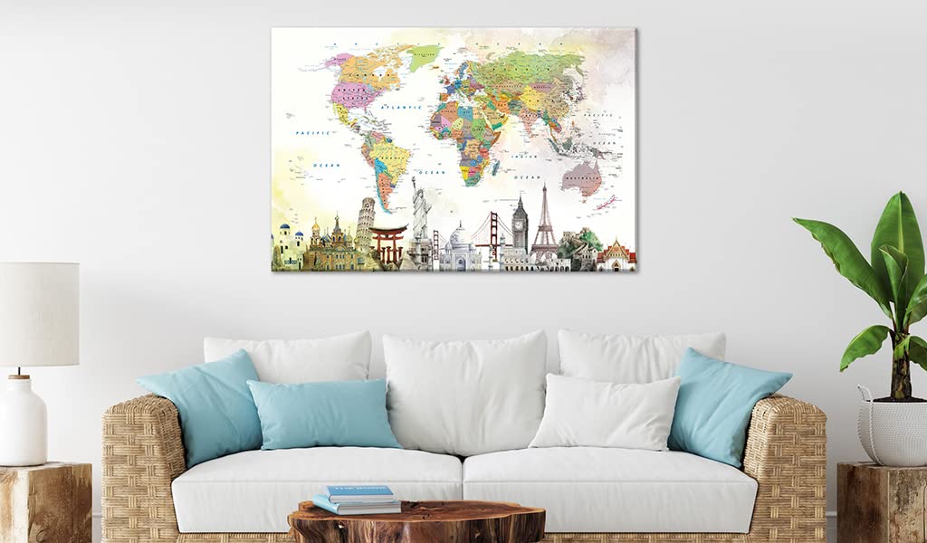 murando Tablero De Corcho & Cuadro en Lienzo 60x40 cm No Tejido XXL Estampado Memoboard Decoración De Pared Impresión Artística Fotografía Gráfica Poster Mapamundi Continente k-C-0117-p-a