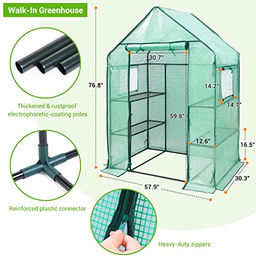 Image of Ohuhu Greenhouse for Outdoors with Mesh Side Windows, 3 Tiers 4 Shelves Small Walk-In Green House Plant Stands Plastic PE Cover Outside Portable Warm House for Seedling Flowers Growing, 4.8x2.5x6.4 FT