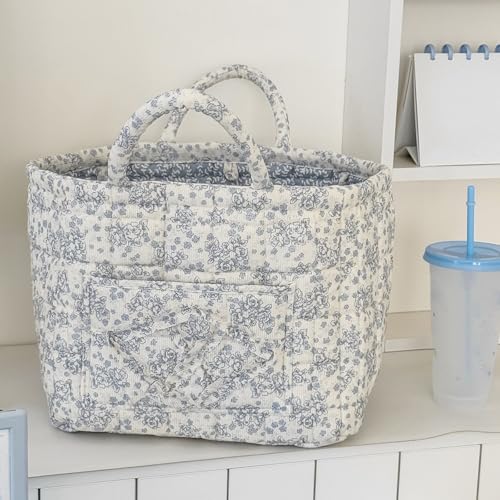 Image of Quilted Fabric Basket Foldable Car Storage Boho Floral Laundry Basket Hamper for Nursery Bedroom & Living Room | Organize Clothes Toys