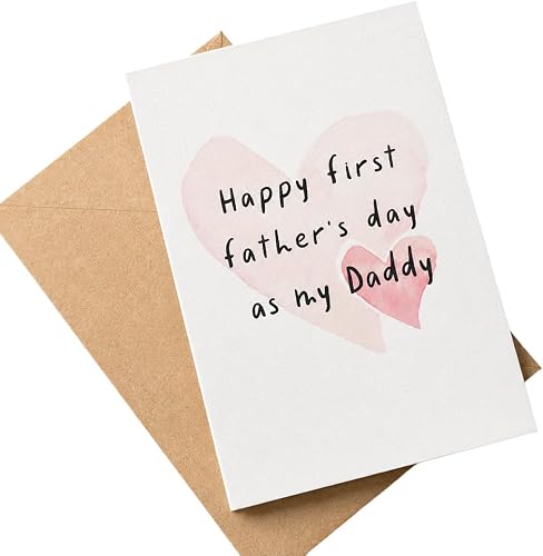 Happy First Father’s Day as My Daddy Card, Handmade Father’s Day Card from Baby, Sweet Heart Design, Thoughtful New Dad Gift, A6 Matte Natural Paper Greeting Card