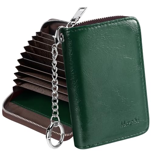 Mayski Credit Card Holder, Zipper Credit Card Wallet for Women, Small Accordion Card Cases Holder, KeyChain Wallet, Business Card Holder, Dark Green