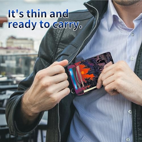 Sunset Skeleton Front Pocket Wallets for Men Women, PU Leather Slim Men's Wallets, Card Cases & Money Organizers RFID Blocking Wallet with Wrist Rope for Travel, Outdoors, Home, Shopping4