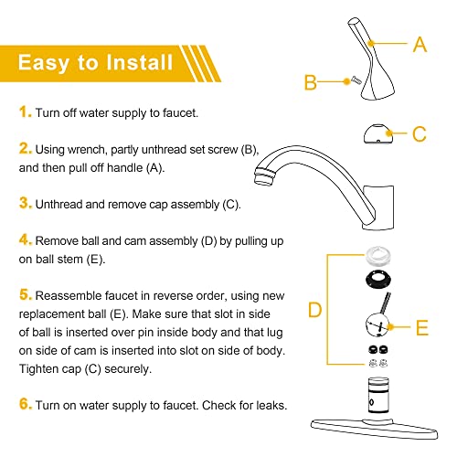 Enhon Kitchen Faucet Cartridge Repair Kit, Compatible With Delta/Peerless Faucet 86970 Single Handle #70 Ball Valves And Lever Handles, Fix Dripping Faucets, Stainless Steel (2 Packs) #TOP4