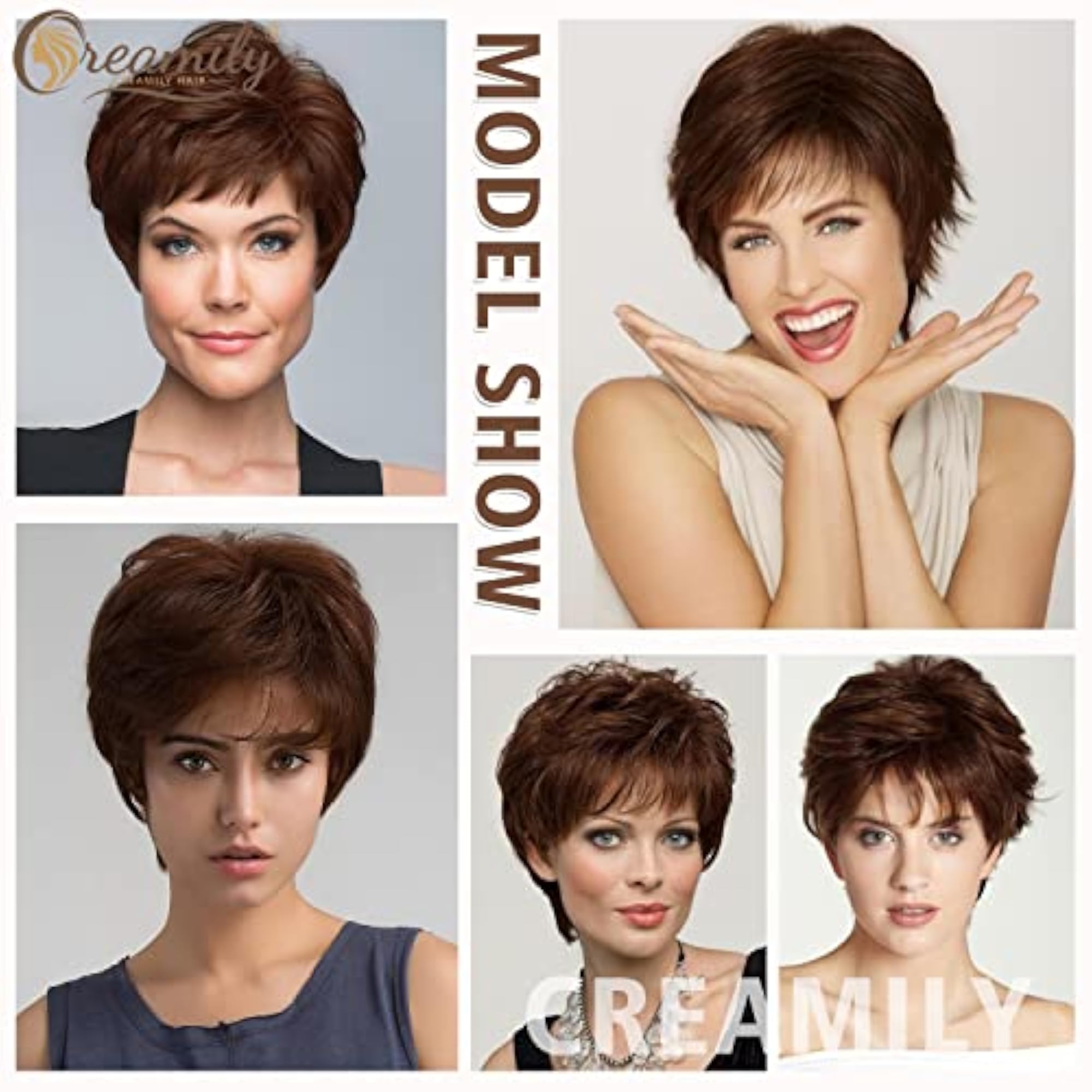 Short Brown Pixie Cut Wigs with Bangs for Women