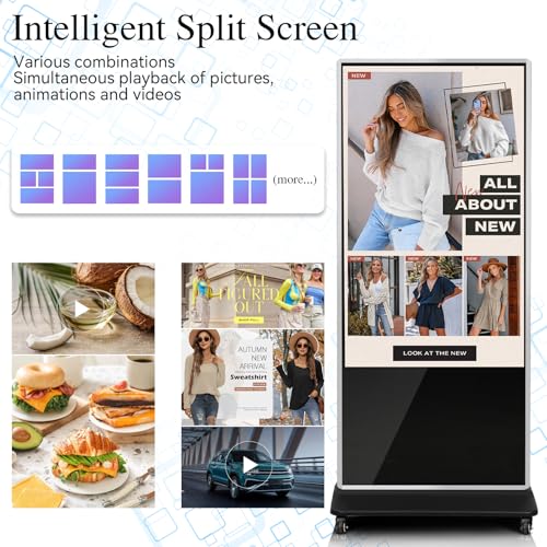 Image of 65 inch 4K LCD Touchscreen Digital Signage Display, Indoor Floor Standing Advertising Kiosk, Commercial Digital Signage Player, HDMI WiFi Bluetooth Input Auto AD Player, 4+32GB Android 14.0 Black