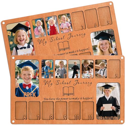 Eorbow School Picture Frame Pre-K to 12 1710 Wood School Years Photo Frame Graduation Picture Frame for Grades Pre-K to 12th Collage Graduation Gifts&Party Decor 14 Photos
