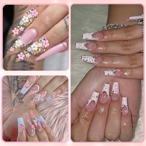 VCEOW Flower Nail Art Charms,Colorful 3D Resin Floral Nail Charms with Gold Silver Round Caviar Beads,Spring Blossom Petal Accessories for DIY Manicures,Crafts Design,Jewelry Making — view 6
