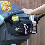 Stroller Organizer + Stroller Hook, Universal fit with Adjustable Straps, Stroller Caddy, Accessories Bag, Stroller Bag, Baby Accessories, Stroller Diaper bag (Black)