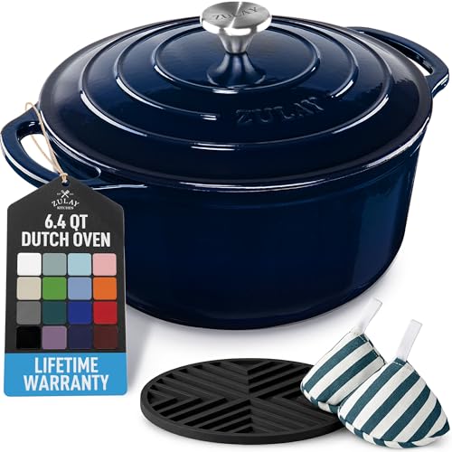 Image of Zulay Kitchen 6.4QT Enameled Cast Iron Dutch Oven Pot with Lid, Heavy-Duty Soup Pot for Stews, Braising, Roasting & Sourdough Bread Baking, Oven Safe up to 500F - Lapis Lazuli