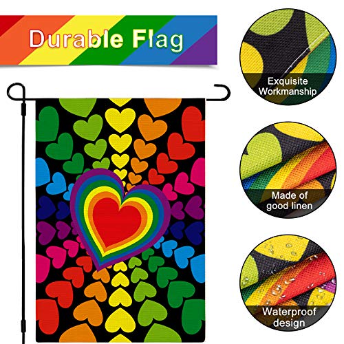 Whaline Gay Pride Day Garden Flag Rainbow Hearts Pattern Burlap Yard Flag Double-Sided Outdoor Holiday Garden Flag For Lgbt Lawn Patio Farmhouse Decoration, 12.5 X 18 Inch #TOP3
