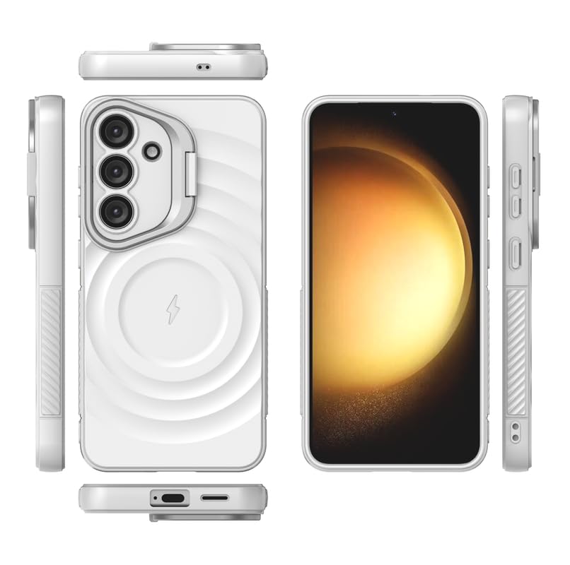 Image of LuxuryKase Shockproof Case for Samsung Galaxy S25 Plus | Ripple Pattern | Camera Protection | Inner Velvet Fabric Lining | Protective Cover with Enhanced Grip & Wireless Charging Support - White
