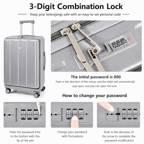 YYW Carry on Luggage with Laptop Compartment, PC +ABS Hard Shell Suitcase Airline Approved with Wheels, TSA Lock, Cup Holder & Phone Stand for Travel, Business Trips, Weekend Getaways(Silver,20 inch) by YYW - Image 6