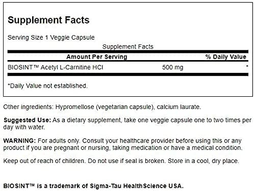 Swanson Amino Acid Acetyl L-Carnitine Hcl 500 Milligrams 120 Veg Capsules