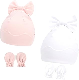 Hifot Cappellino Neonato Unisex Cotone Cappello Neonato Set Bowknot Berretto Berretti per Neonati Bambini