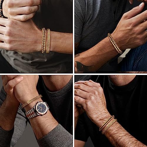 Herenarmband, roestvrij staal, pantserketting, 6/8/10 mm breed, 2 stuks