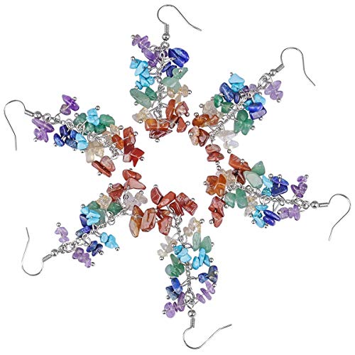 Nupuyai Natural Tumbled Chips Stone Healing Crystal Dangle Hook Earrings For Women, 7 Chakra Stone #TOP2