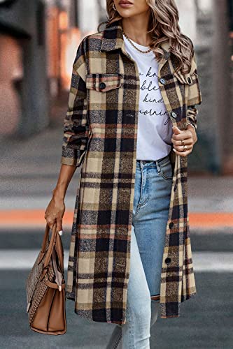 Image of PRETTYGARDEN Womens Plaid Shacket Jacket Flannel Shirts