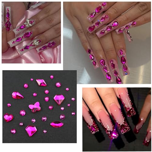 SEMATA Flower Bow Nail Art Charms with Rose red Nail Rhinestones Various Shapes Heart Oval Nails Gems Crystal Mixed Size Rhinestones 0.04-0.16in Nails Design Decoration for Women(Rose Red) — view 4