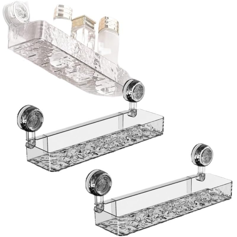 Suction Cup Shower Caddy Corrugated Suction Cup Storage Holder No-Drill Wall Mounted Suction Cup Storage Rack Shelf Clear