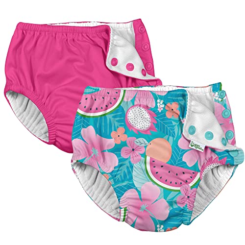 I Play (2 Pack) Girls Reusable Absorbent Baby Swim Diapers - Swimming Suit Bottom | No Other Diaper Necessary Aqua Tropical Fruit Floral And Hot Pink 24 Months #TOP24