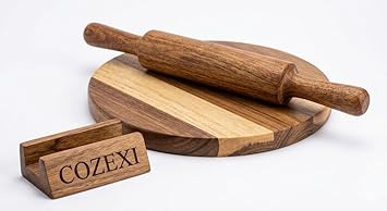 Kitchen Wooden Chakla Belan Set | Premium Solid Wood Roti Rolling Board and Pin with Stand