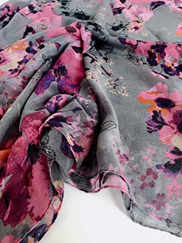 Gerinly Lightweight Scarves Fashion Flowers Print Shawl Wrap For Women Summer Floral Accessory Outfit (Purple Gray) #TOP7
