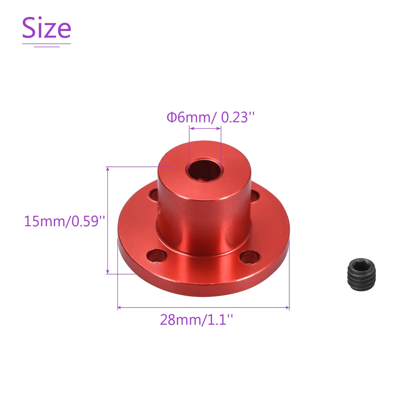 DMiotech 2 Pack 6mm Inner Dia H15xD15 Flange Coupling Connector Rigid Guide Shaft Support Coupler Shaft Coupling with Screws for DIY RC Model Motors Red - Image 3