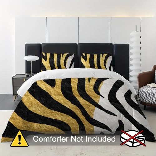 Parure de Couette Hypoallergénique Microfibre Douce Zèbre Noir 140x200