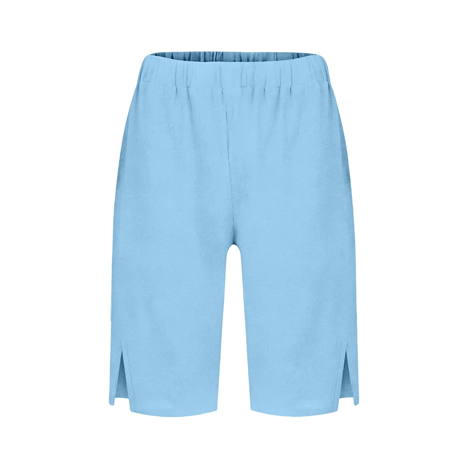 Short de plage pour filles - Longueur genou - Bermuda court en coton - Taille élastique - Pantalon d'été solide avec poches - Joli pantalon tendance et doux