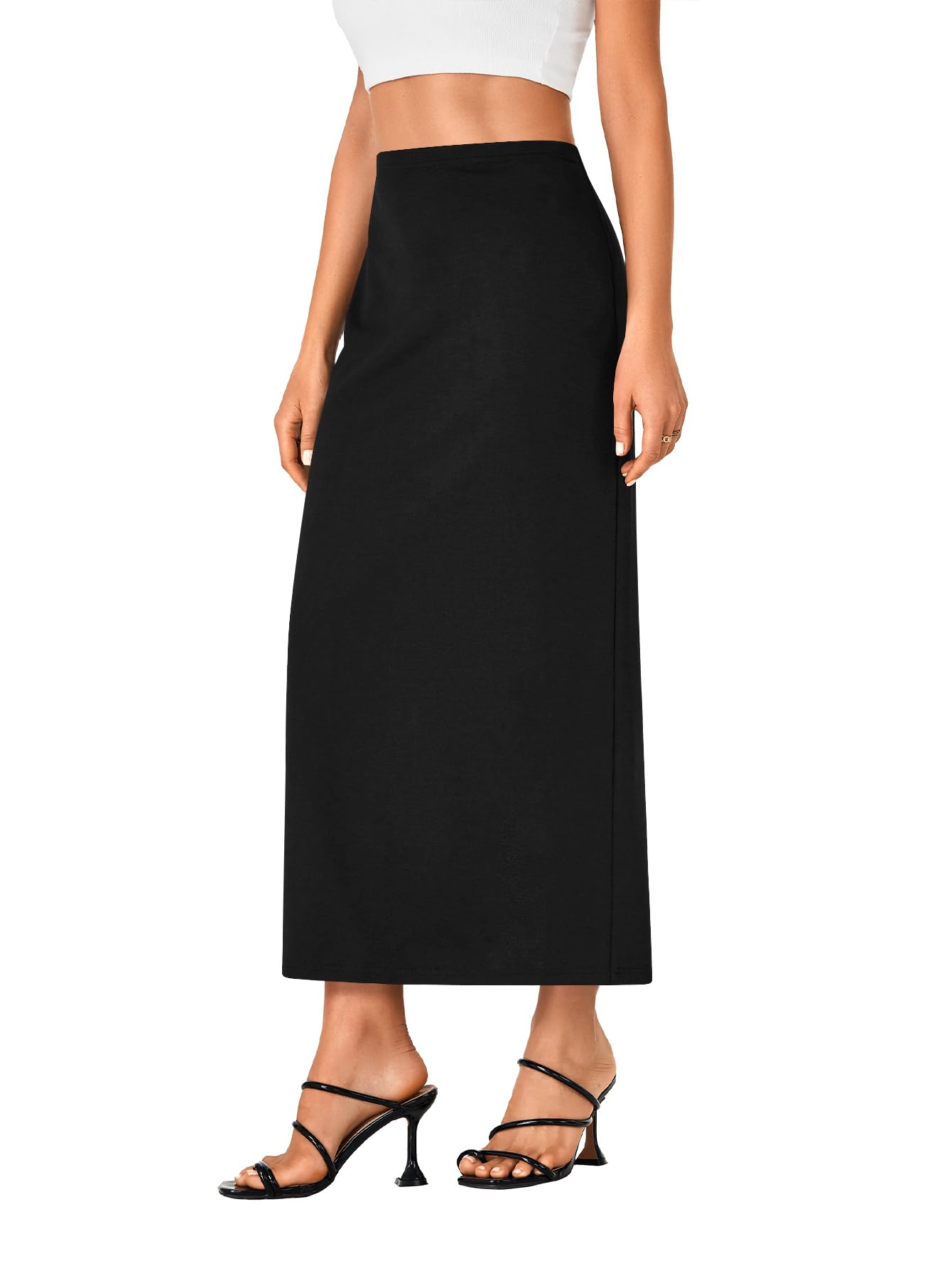 LYANER Womens Casual High Waist Slit Split Back Work Pencil Maxi Skirt