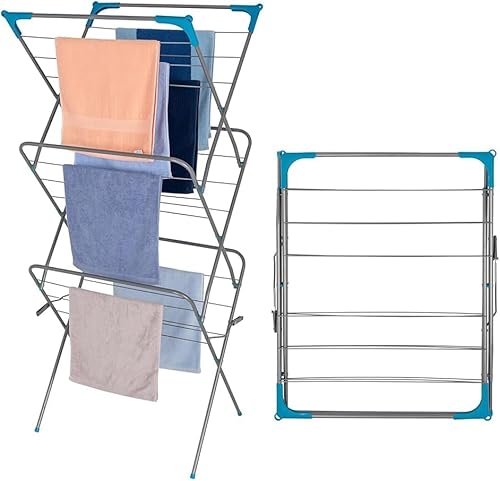 3 Tier Folding Clothes Airer, Indoor & Outdoor Drying Rack, Lightweight, Foldable, Non-Slip Feet, Corner Hanger Hooks, Compact Laundry Dryer for Home Storage, Standing Dry Racks, Clothes rail (WHITE) - Image 9