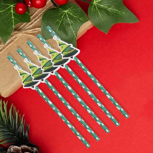20 pitillos de papel navideños con árbol verde 7.7x0.24 in miniatura 3