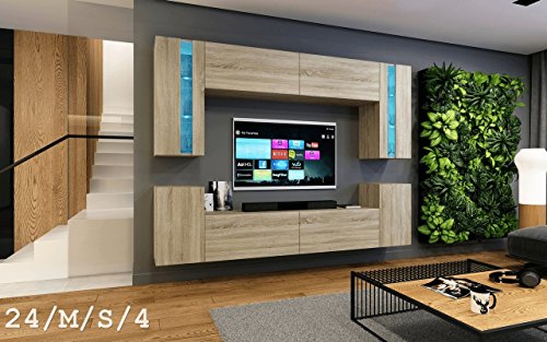 HomeDirectLTD Moderno Conjunto de Muebles de salón Concept 24, Muebles para Sala de Estar, Modernos Muebles modulares con Iluminación LED Opcional (24_M_S_4, LED Azul)