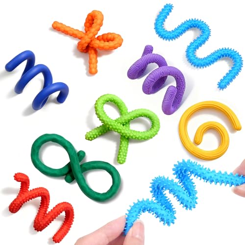 Valentines Day Gifts for Kids Classroom, 8Pack Fidget Toys Silicone Sensory Sticks for Adult Silent ADHD Autism Autistic Prize Treasure Box Airplane Travel Car Toy Dementia Activities for Seniors