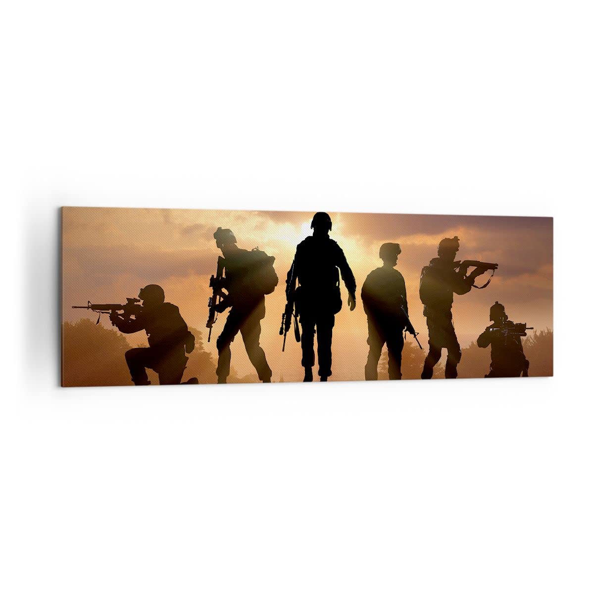 Cuadro Decorativo 160x50cm Moderno Panorámico Personas Militar - 2962 | Ejército Arma Sol Cuadro sobre Lienzo Grande Arte mural Decoración del Hogar Salón Dormitorio Cocina Oficina Cuadros de Pared